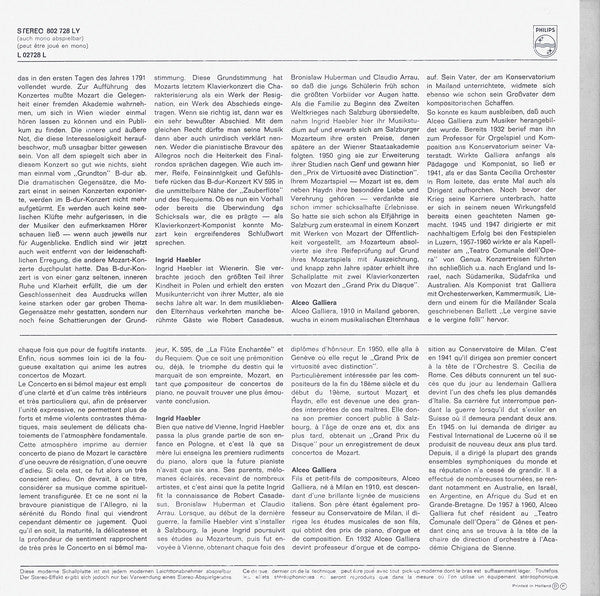 Ingrid Haebler, Wolfgang Amadeus Mozart, London Symphony Orchestra, Alceo Galliera : Klavierkonzert Nr. 20 D-moll, KV 466 / Klavierkonzert Nr. 27 B-dur, KV 595 (LP, Gat)