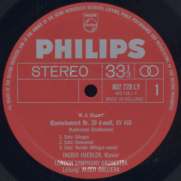 Ingrid Haebler, Wolfgang Amadeus Mozart, London Symphony Orchestra, Alceo Galliera : Klavierkonzert Nr. 20 D-moll, KV 466 / Klavierkonzert Nr. 27 B-dur, KV 595 (LP, Gat)