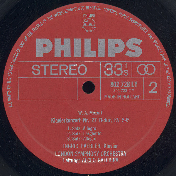 Ingrid Haebler, Wolfgang Amadeus Mozart, London Symphony Orchestra, Alceo Galliera : Klavierkonzert Nr. 20 D-moll, KV 466 / Klavierkonzert Nr. 27 B-dur, KV 595 (LP, Gat)
