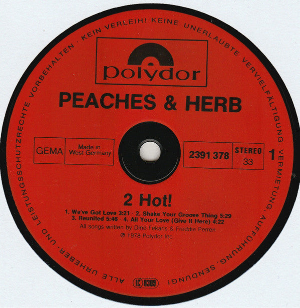 Peaches & Herb : 2 Hot! (LP, Album)