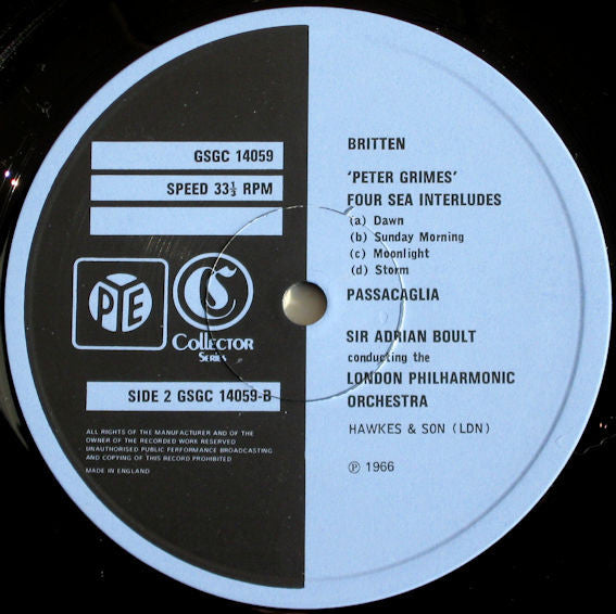 Sir Edward Elgar, Benjamin Britten, Sir Adrian Boult Conducting The London Philharmonic Orchestra : Falstaff (Symphonic Study, Opus 68) / Four Sea Interludes And Passacaglia From Peter Grimes (LP, Album)