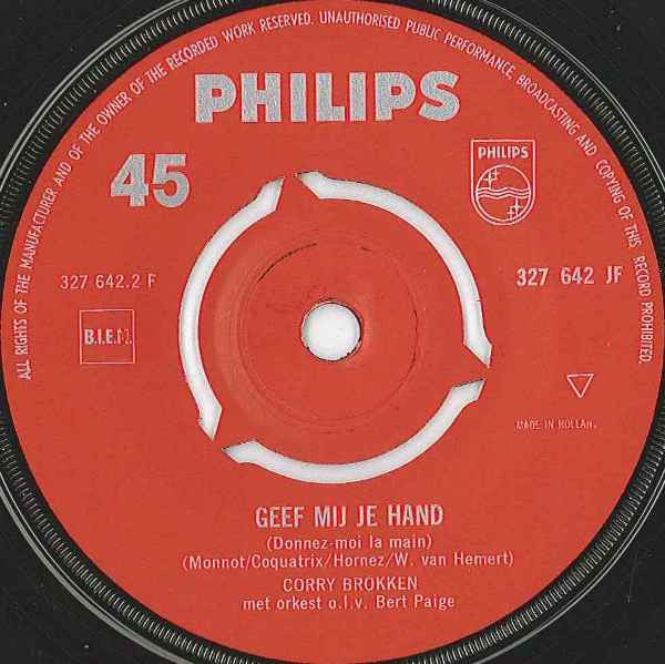 Corry Brokken : La Mamma (Zij Kwamen Overal Vandaan) / Geef Mij Je Hand  (7", Single, Mono, Red)