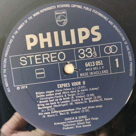 Saskia & Serge : Expres Voor U (LP, Album)