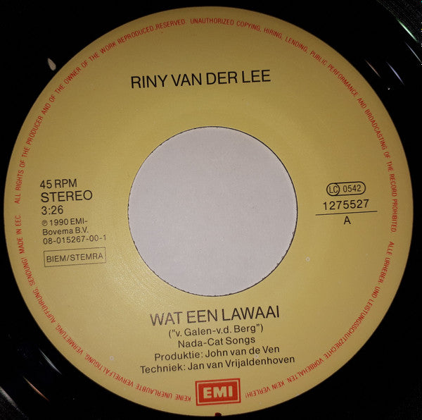 Riny van der Lee : Wat Een Lawaai (7", Single)