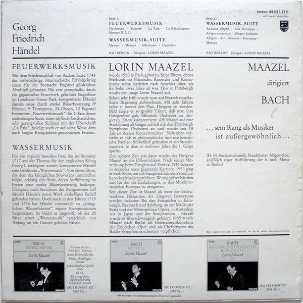 Georg Friedrich Händel - Radio-Symphonie-Orchester Berlin, Lorin Maazel : Feuerwerksmusik / Wassermusik-Suite (LP, Album)