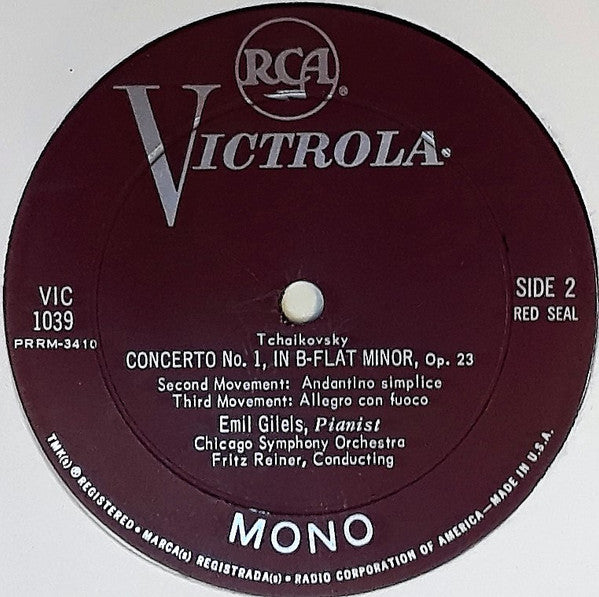 Pyotr Ilyich Tchaikovsky, Emil Gilels, Fritz Reiner, Chicago Symphony Orchestra : Piano Concerto No. 1 (LP, Album, Mono)