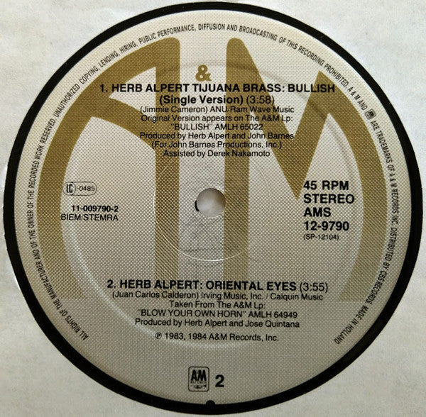 Herb Alpert Tijuana Brass* : Bullish (Remixed Version) (12", Maxi)