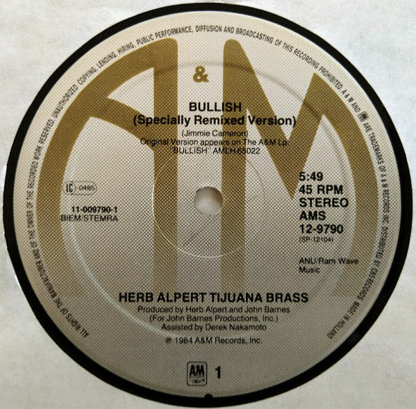 Herb Alpert Tijuana Brass* : Bullish (Remixed Version) (12", Maxi)