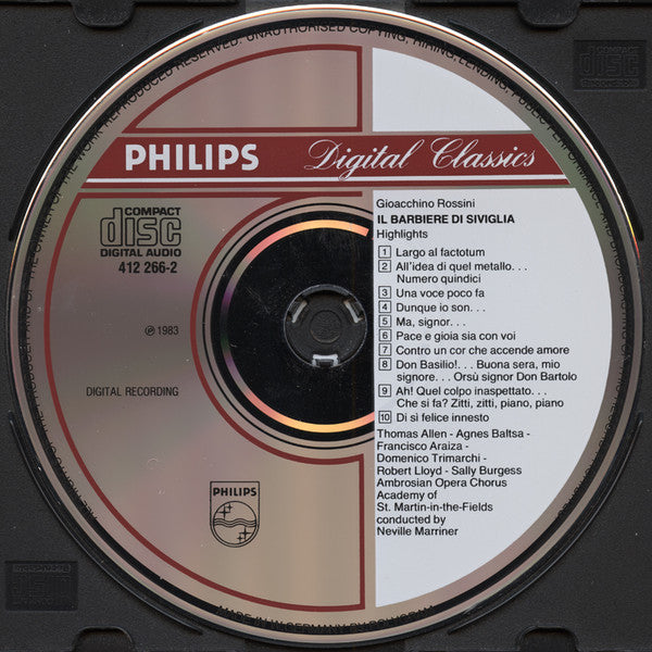 Gioacchino Rossini - Thomas Allen - Agnes Baltsa - Francisco Araiza, Robert Lloyd (4), The Academy Of St. Martin-in-the-Fields, Sir Neville Marriner : Il Barbiere Di Siviglia Highlights (CD, Album, RE)
