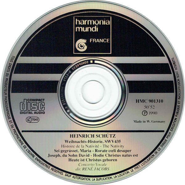 Heinrich Schütz - Concerto Vocale, René Jacobs : Weihnachts-Historie = Histoire De La Nativité = The Nativity (CD, Album)