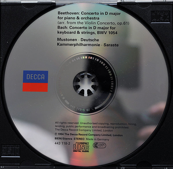 Ludwig van Beethoven, Johann Sebastian Bach, Olli Mustonen, Deutsche Kammerphilharmonie Bremen, Jukka-Pekka Saraste : Beethoven: Piano Concerto (Violin Concerto, Arr. Beethoven) / Bach: Concerto, BWV 1054 (CD, Album)