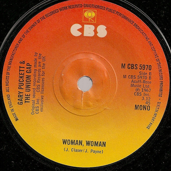 Gary Puckett & The Union Gap : Young Girl / Woman, Woman (7", Single)