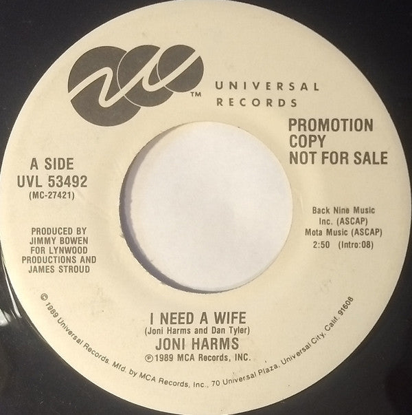 Joni Harms : I Need A Wife (7", Single, Promo)
