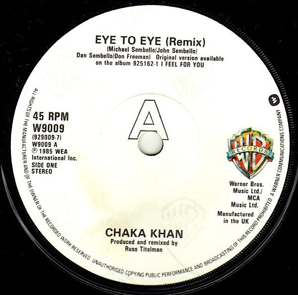 Chaka Khan : Eye To Eye (Remix) (7", Single, Pap)