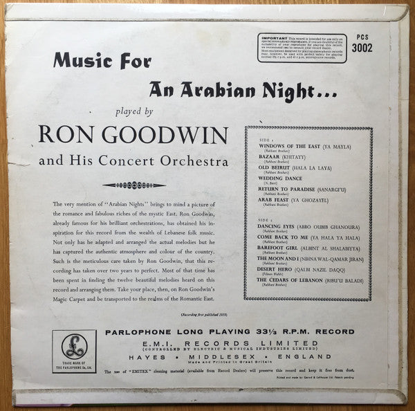 Ron Goodwin And His Orchestra : Music For An Arabian Night (LP, Album)