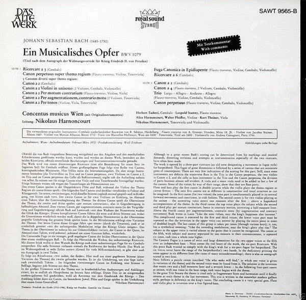 Johann Sebastian Bach : Musikalisches Opfer Auf Originalinstrumenten (LP, Bla)