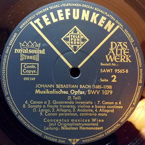 Johann Sebastian Bach : Musikalisches Opfer Auf Originalinstrumenten (LP, Bla)