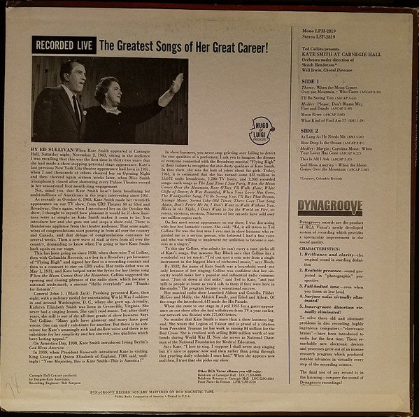 Kate Smith (2) : At Carnegie Hall (LP, Album, Mono)