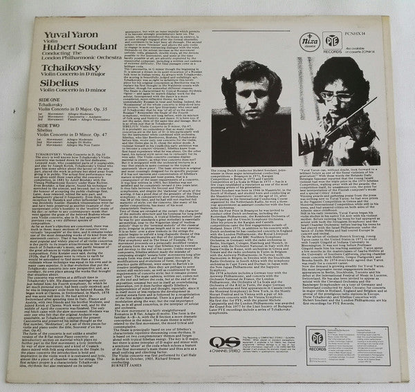 Pyotr Ilyich Tchaikovsky / Jean Sibelius, Yuval Yaron, Hubert Soudant Conducting The London Philharmonic Orchestra : Violin Concerto In D Major / Violin Concerto In D Minor (LP, Album, Quad)