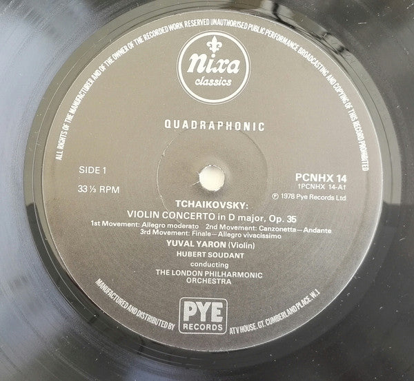 Pyotr Ilyich Tchaikovsky / Jean Sibelius, Yuval Yaron, Hubert Soudant Conducting The London Philharmonic Orchestra : Violin Concerto In D Major / Violin Concerto In D Minor (LP, Album, Quad)