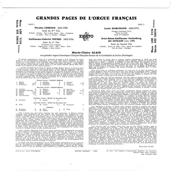 Nicolas-Antoine Lebègue, Guillaume Gabriel Nivers, Louis Marchand, Jean Adam Guilain, Marie-Claire Alain : Grandes Pages De L'Orgue Français Par Marie-Claire Alain (LP, Album, Mono)
