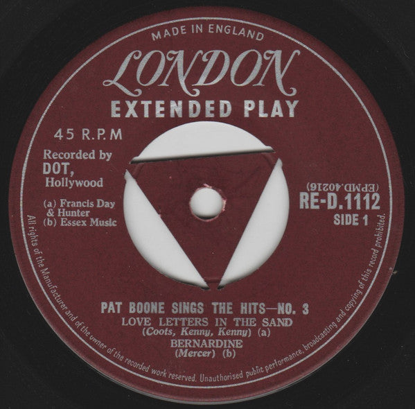 Pat Boone : Sings The Hits Number 3 (7", EP)
