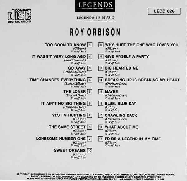 Roy Orbison : Legends In Music (CD, Comp)