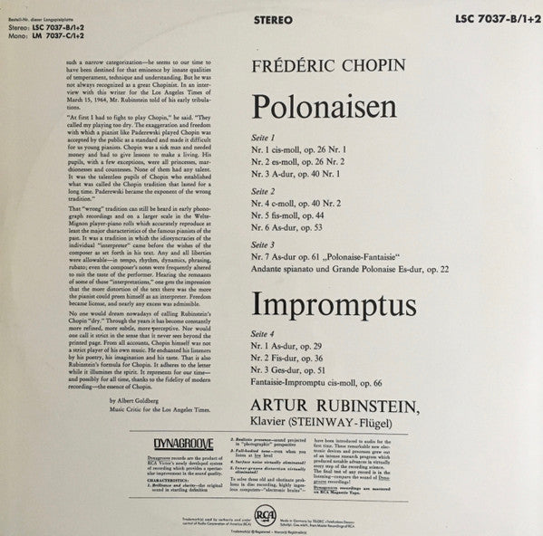 Frédéric Chopin - Arthur Rubinstein : 8 Polonaises • 4 Impromptus" (2xLP, Album)