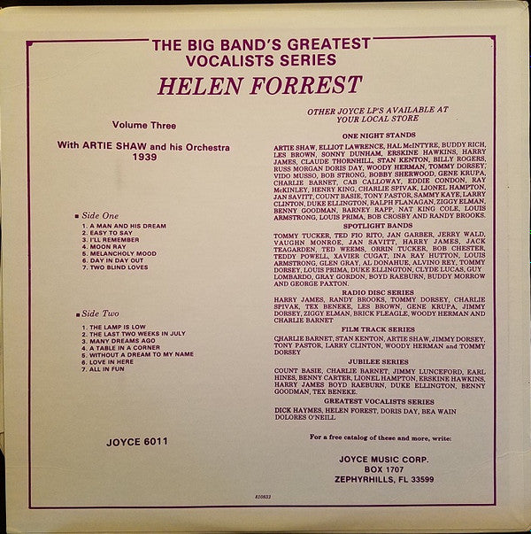Helen Forrest With Artie Shaw And His Orchestra : The Big Band's Greatest Vocalist Series Volume Three (LP, Comp)