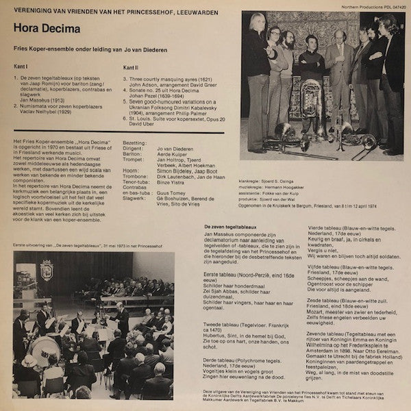 Fries Koperensemble "Hora Decima" : De Zeven Tegeltableaux (LP, Mono)