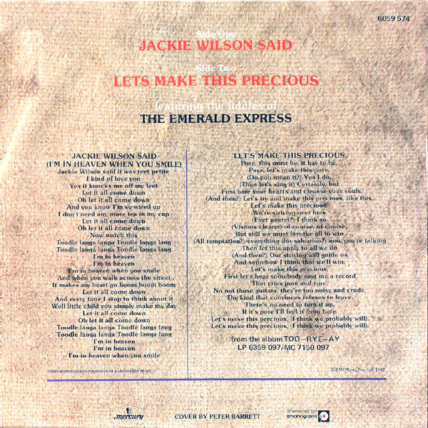 Kevin Rowland & Dexys Midnight Runners : Jackie Wilson Said / Let's Make This Precious (7", Single)