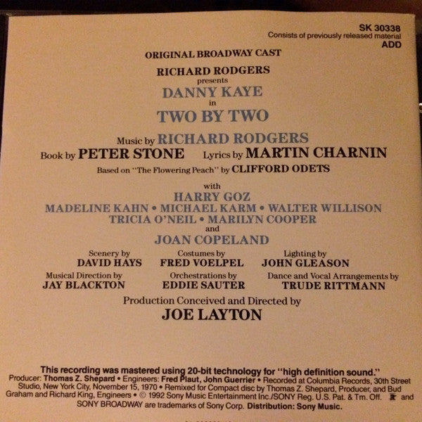 Richard Rodgers, Danny Kaye (2) : Two By Two (Original Broadway Cast) (CD, Album, RE)