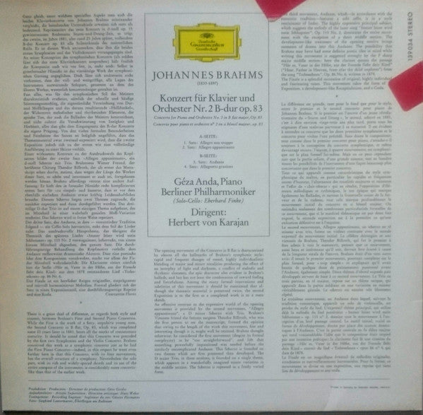 Johannes Brahms - Géza Anda, Herbert Von Karajan, Berliner Philharmoniker : Klavierkonzert Nr. 2 B-Dur (LP, RP)