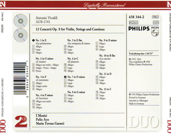 Antonio Vivaldi - I Musici : I Musici - 12 Concerti Op. 8 Including The Four Seasons (2xCD, RE, RM)