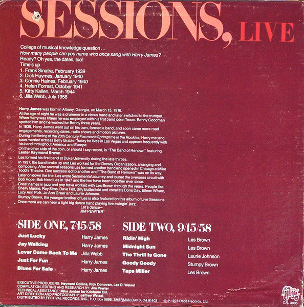 Harry James (2) / Les Brown : Sessions, Live (LP)