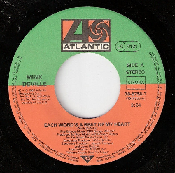 Mink DeVille : Each Word's A Beat Of My Heart (7", Single)