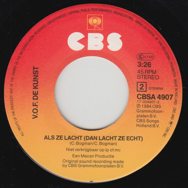 VOF De Kunst : Als Ze Lacht (Dan Lacht Ze Echt) (7", Single)