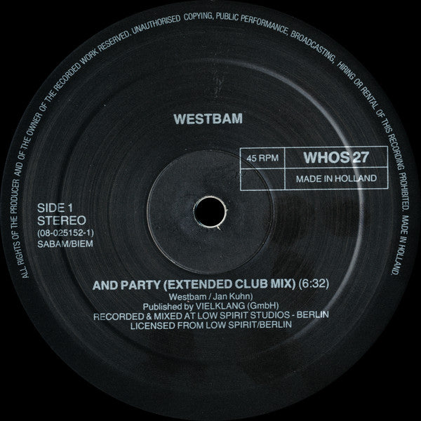 WestBam : And Party (12")