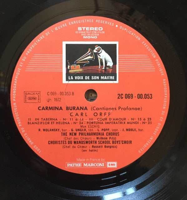 Carl Orff - Lucia Popp, Gerhard Unger, Raymond Wolansky, John Noble, New Philharmonia Orchestra And New Philharmonia Chorus, Wilhelm Pitz, Rafael Frühbeck De Burgos : Carmina Burana, Cantiones Profanae (LP, RE, Gat)