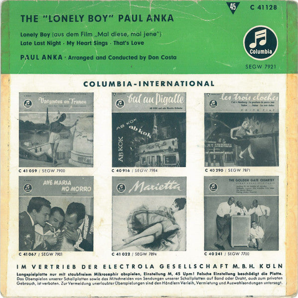 Paul Anka : The Lonely Boy (7", EP, Mono)