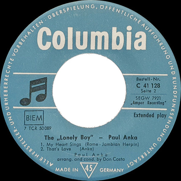 Paul Anka : The Lonely Boy (7", EP, Mono)