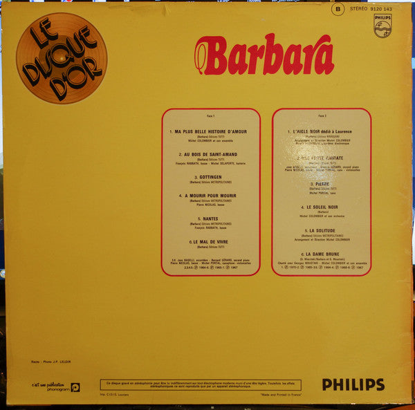 Barbara (5) : Le Disque D'Or De Barbara (LP, Comp, RE)