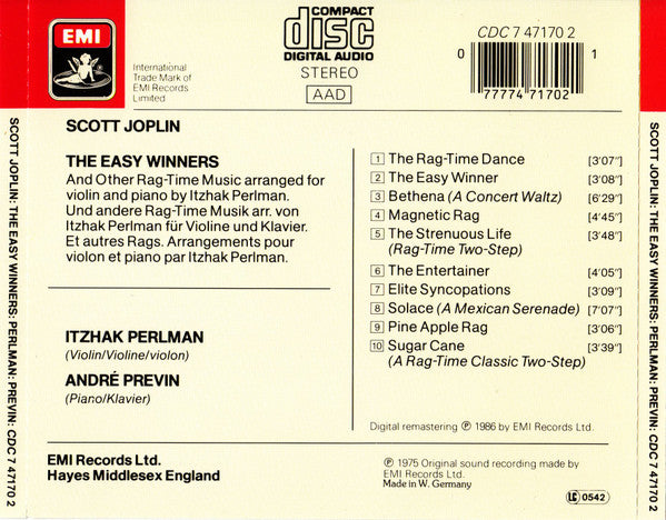 Itzhak Perlman / André Previn, Scott Joplin : The Easy Winners (CD, Album, RE)