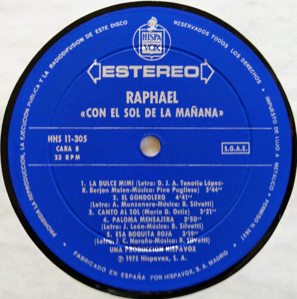 Raphael (2) : Con El Sol De La Mañana (LP, Album)