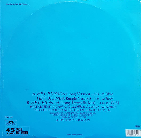Gianna Nannini : Hey Bionda (12", Maxi)