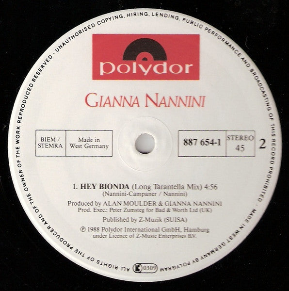 Gianna Nannini : Hey Bionda (12", Maxi)