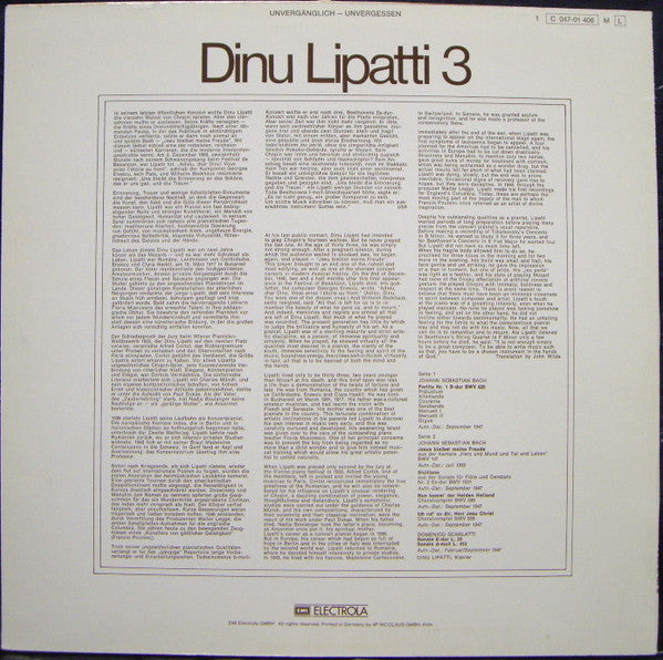 Johann Sebastian Bach, Domenico Scarlatti, Dinu Lipatti : Dinu Lipatti 3 (LP, Comp, Mono)
