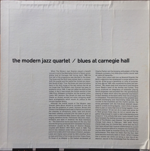 The Modern Jazz Quartet : Blues At Carnegie Hall (LP, Album, RE, Pre)