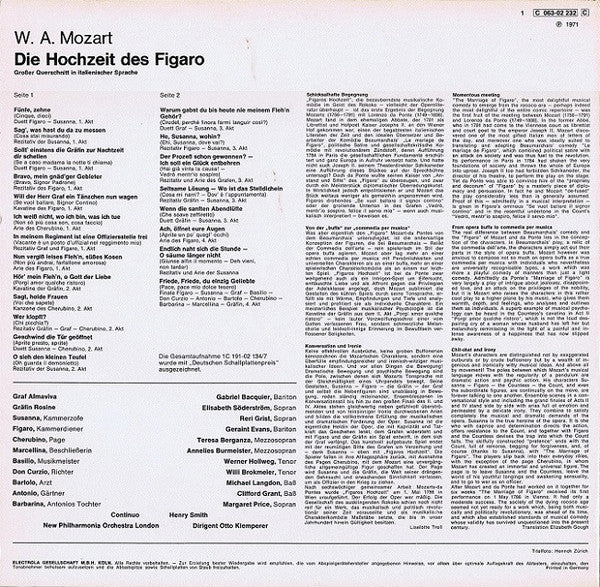 Wolfgang Amadeus Mozart, Otto Klemperer, New Philharmonia Orchestra : Die Hochzeit Des Figaro - Grosser Querschnitt (LP)