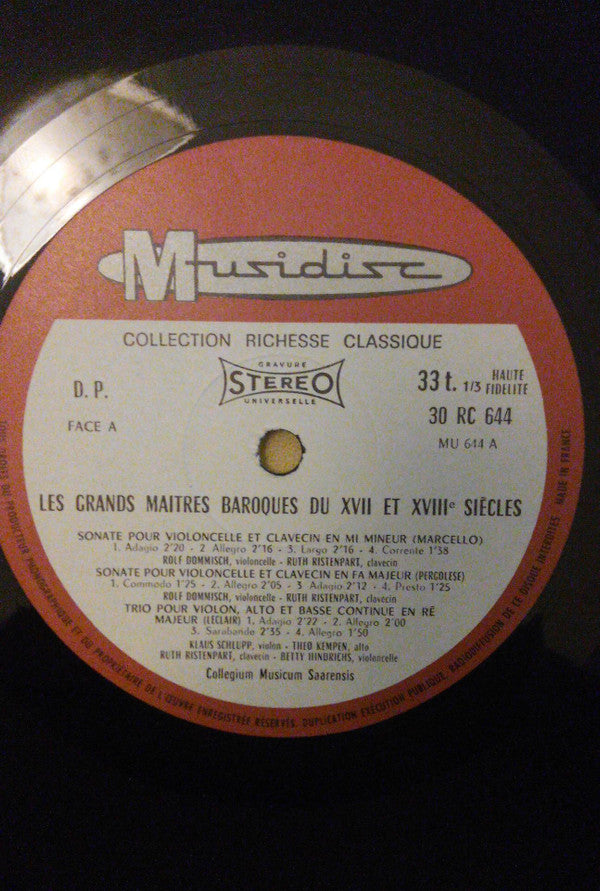 Collegium Musicum Saarensis : Les Grands Maitres Baroques Des 17e Et 18e Siecles (LP, Comp)